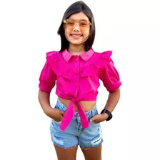 Blusa Infantil Plissada Moda Menina Blogueira Mini Diva Luxo