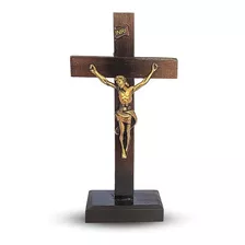 Crucifixo De Mesa Barroco Cruz De Madeira Com Pedestal 17cm