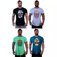 Kit 4 Camisetas Longline Masculina Treino Fitness Camisas