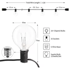 Guirnalda De Luces Exterior, 15m 25+2 Focos Vintage G40 Serie De Luz Impermeables, Luces Decorativas Para Iluminación De Jardin Patio Boda Hogar Cuarto Navidad