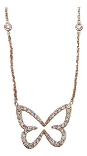 Colar Borboleta De Ouro Rosé 18k750 Com Diamantes 0,32ct Rosa