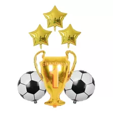 6 Globos Argentina Con Trofeo Pelota Color Blanco Y Negro