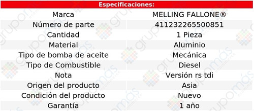 1 Bomba Aceite Fabia 4 Cil 1.9l 99 Al 02 Melling Fallone Foto 2