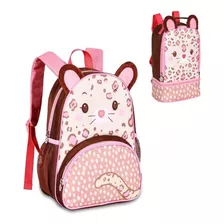 Mochila Creche Menina De Costas Com Lancheira Escolinha Pets Cor Oncinha Desenho Do Tecido Liso