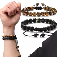 Pulsera Hombre Ajustable Piedra Natural Moda Caballero 2pzs