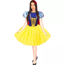 Vestido Princesa Branca De Neve Cute Adulto Com Capa E Luva