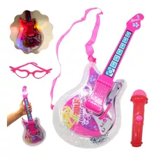 Brinquedo Guitarra Infantil Menina C/ Microfone Musica Luz 