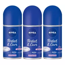 Desodorante Roll On Nivea Protect & Care Feminino - Kit C/3
