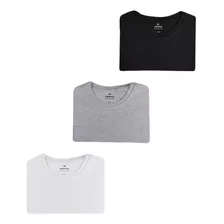 Kit 3 Camisetas Femininas Branco/preto/cinza Hering Algodão