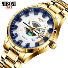 Nibosi Relojes Luminosos De Cuarzo Inoxidable Para Hombre Color Del Fondo Gold/white