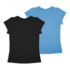 Kit 2 Blusas Camiseta Babylook Femininas Gola V Básica Lisa