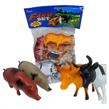 Animais Borracha Fazenda Vaca Boi Burro Porco Cão 6 Peças