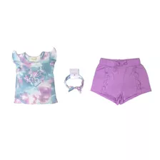 Roupa Infantil Menina Camiseta E Short C/ Faixa Para Cabelo