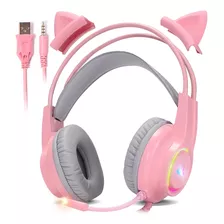 Headset Gamer Fone De Ouvido Rosa Xbox Ps5 Usb P2 Led Rgb Pc