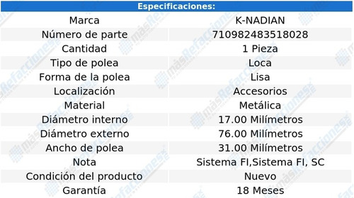 Polea Lisa Metalica K-nadian Buick Riviera V6 3.8l 95 Al 99 Foto 3