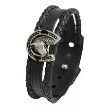 Bracelete Country Couro Preto Ferradura Sorte Amor Cavalo