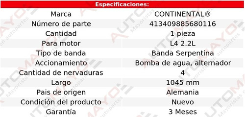 Banda Acc 1045 Mm B/agua, Alt Mini Ram L4 2.2l Dodge 85-87 Foto 5