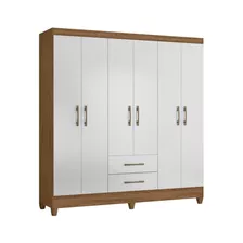 Guarda-roupa Casal Panamá Cor Natural/branco Com 6 Portas 