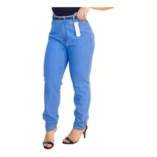 Calça Mom Jeans Feminina Cintura Alta + Cinto De Presente