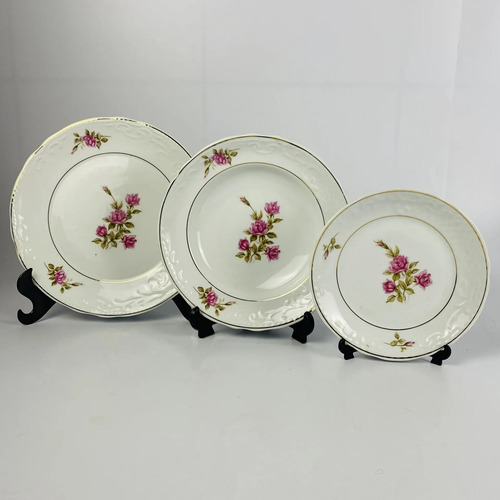 Jogo De Jantar Schmidt Rosas Porcelana 40 Peças Vintage Branco Florido 3