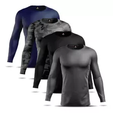 4 Camisa Uv Blusa Térmica Frio Masculina Manga Longa Futebol