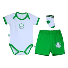 Kit Bebê Palmeiras Body Shorts E Meia Oficial