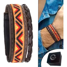 Pulseira Bracelete Couro Tribal Indígena Apache Pajé Hippie 