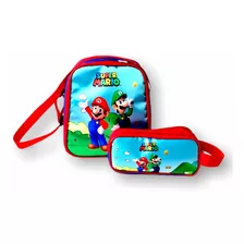 Lancheira Termica Mario Bros Luigi + Estojo De Lapis Duplo