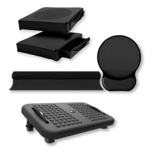 Kit Home Office Ergonômico Escritório 5 Itens Preto Easy