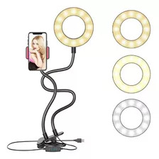 Aro Luz Led 10cm Flexible 2 En 1 Con Pinza De Mesa Tiktok