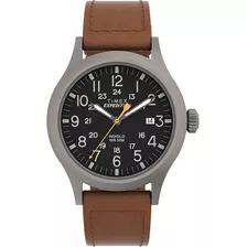 Reloj Hombre Timex Con Luz Indiglo 40 Mm Wr 50m Tw4b260009j Color De La Correa Marrón Oscuro Color Del Bisel Gris Color Del Fondo Negro