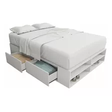 Box De Cama Base Somier Con Cajonera + Zapatero 1,40 Mts. Color Everest Blanco