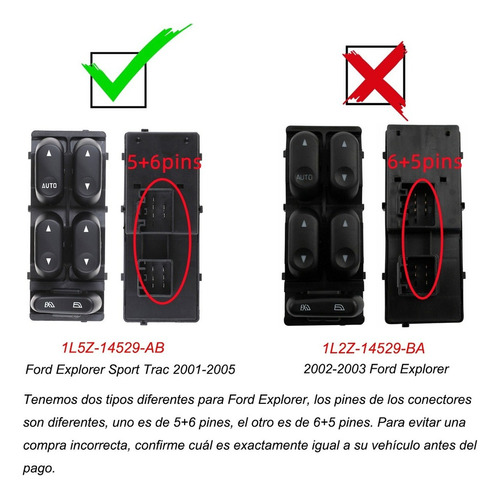 Interruptor De Ventana For Ford Explorer Trac 2001 2002 03 Foto 2