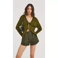 Blusa Morena Rosa Decote Amarração Manga Longa Tricôt Verde