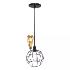 Pendente Aramado Globo Lustre Retrô Preto Balcão + Lâmpada