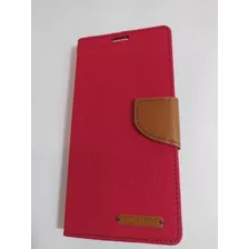 Funda Cartera Para iPhone 13 Pro Textil Canvas Rojo Camel