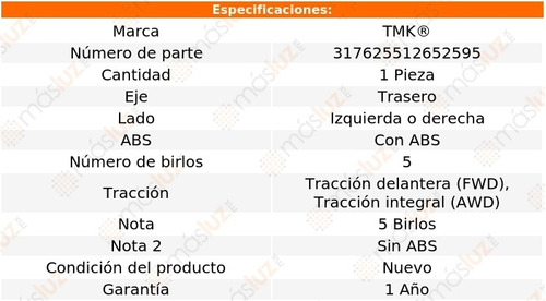 1- Maza Trasera Izq/der Con Abs Passat V6 2.8l 98/00 Tmk Foto 2