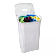 Cesto Para Roupas Roupeiro Organizador Rattan Vime 50 Litros Cor Branco