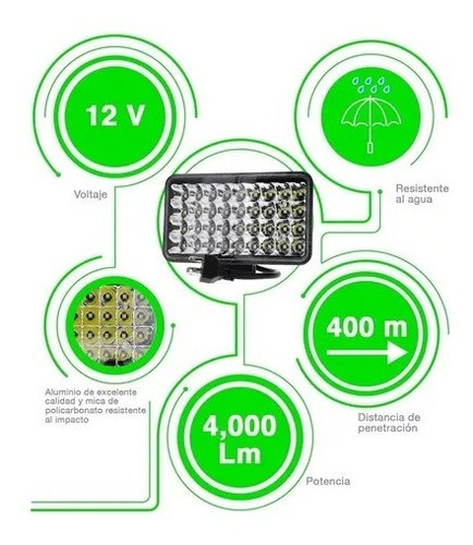 Par Faros 36 Led Rectangular Alta Baja Auxiliar 4x4 Defensa Foto 4