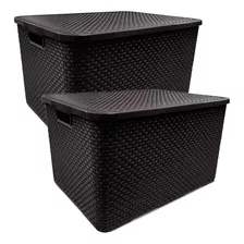 Kit 2 Caixas Organizadoras Rattan Com Tampa 40l 25603 Arqpla