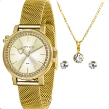 Relogio Lince Feminino Dourado Folheado Analogico Original 