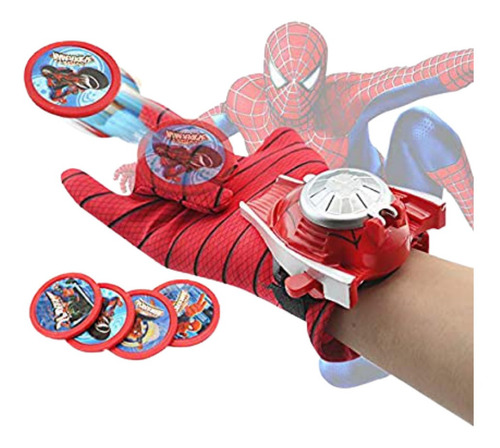Guante + Lanza Tazos Con Tazos De Spiderman Para Niños