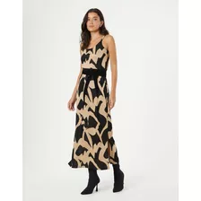 Vestido Longo Jacquard Abstrato - Preto