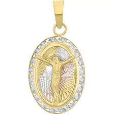 Medalla Cristo Platillo Oval 3 Colores En Oro De 10 K +obseq