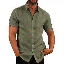 Camisa De Vestir Casual De Lino De Manga Corta Para Hombre