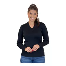 Blusa Elastano Decote V Feminino Básico Suéter Liso Tricot