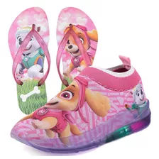 Tenis Infantil De Led Meninas Patrulha Canina Meia + Chinelo