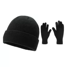 Kit Touca De Frio Gorro Forrada Com Luva Inverno Preto Yt01