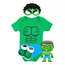 Body Temático Fantasia Bebê Hulk + Máscara + Meia 3d