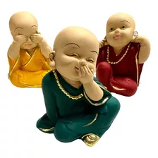 Trio Buda Feliz Coloridos Cego Surdo Mudo Monge Presente